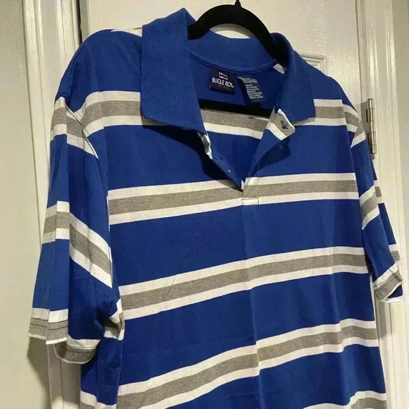 Bugle Boy Men’s Blue White Stripe Short Sleeve cotton Blend Polo Shirt Size L - Picture 3 of 8